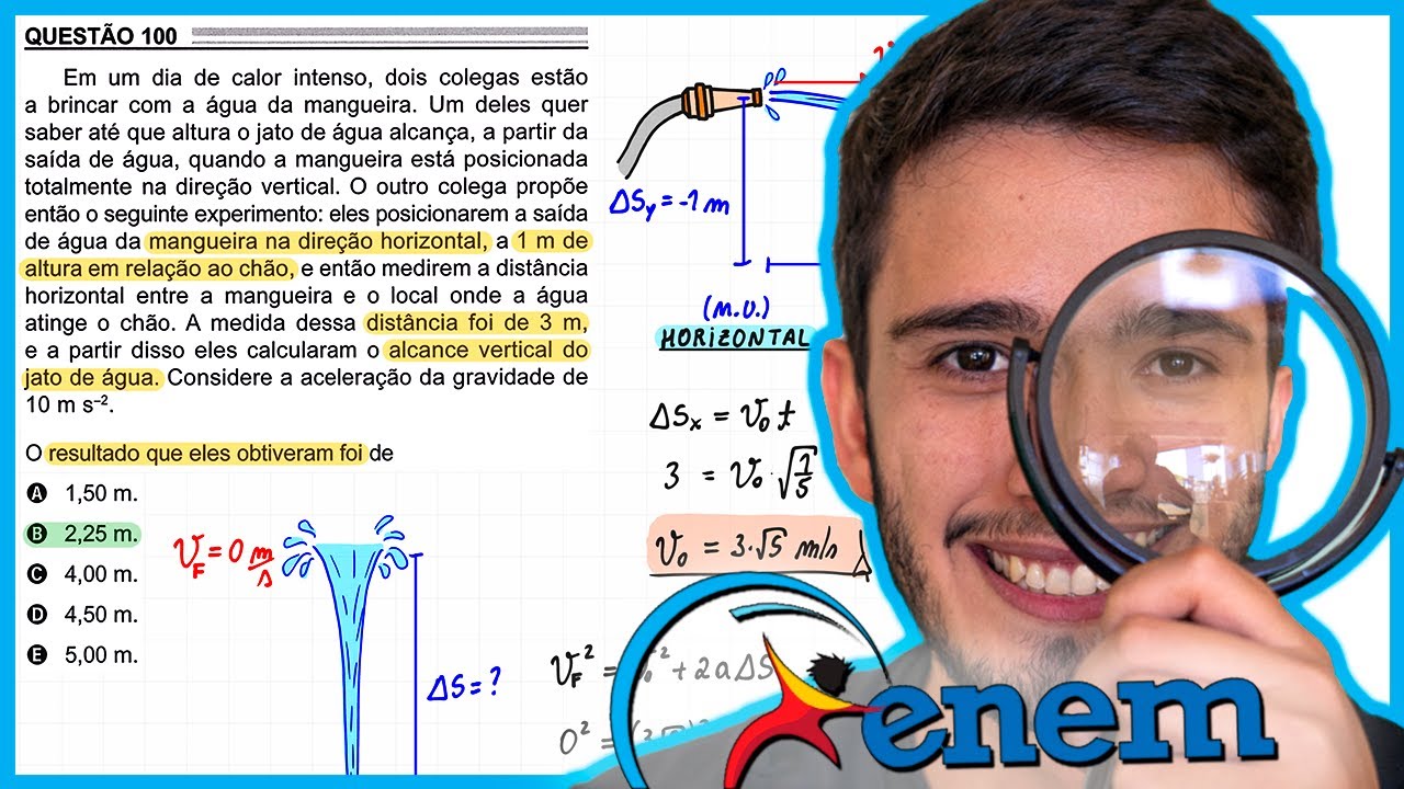 ENEM 2022 - Em um dia de calor intenso, dois colegas estão a brincar com a água da mangueira. Um del