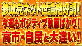 参政党大人気！YouTubeでポジティブ動画の割合がダントツで1位！高市や国民民主と大違い！選挙ドットコム。
