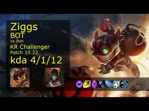 Ziggs Bot vs Jhin - KR Challenger 4/1/12 Patch 10.22 Gameplay // [롤] 직스 vs 진