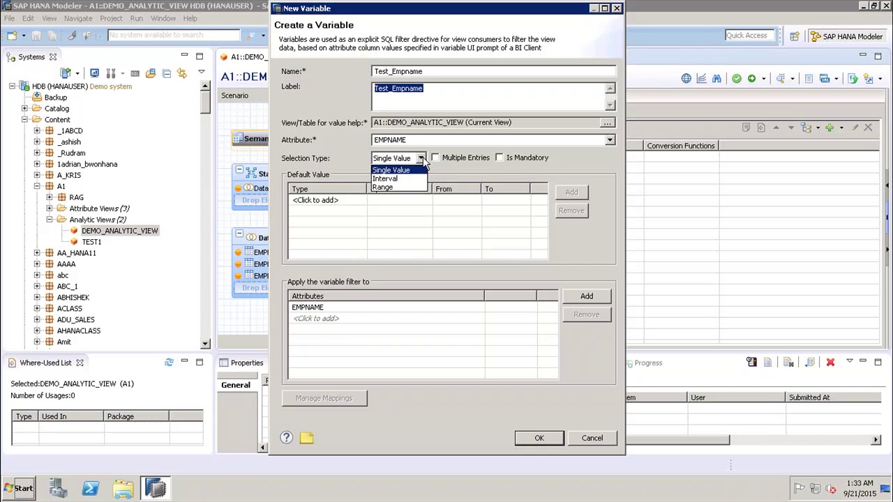 SAP HANA - Input Parameter/Variable