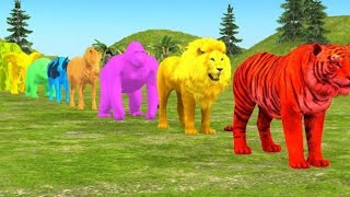 Paint ANIMALS Gorilla Cow Tiger Lion Elephant Fountain Crossing Animal Cartoon Kids
