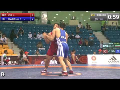 1/2 GR - 80 kg: Y. GHADERIAN (IRI) df. J. KIM (KOR), 6-4