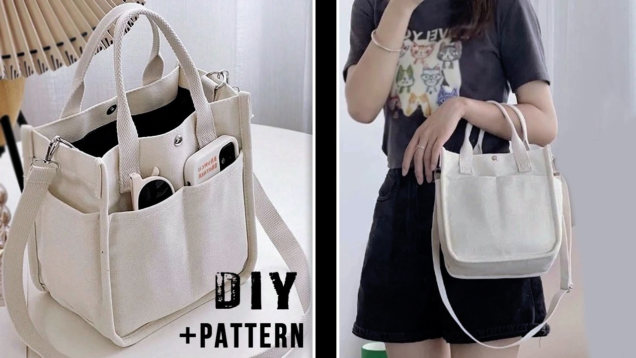 🌱 DIY ECO Shopping Bag Cutting and Stitching Multi 👌🏻Pocket Canvas Tote & Pattern