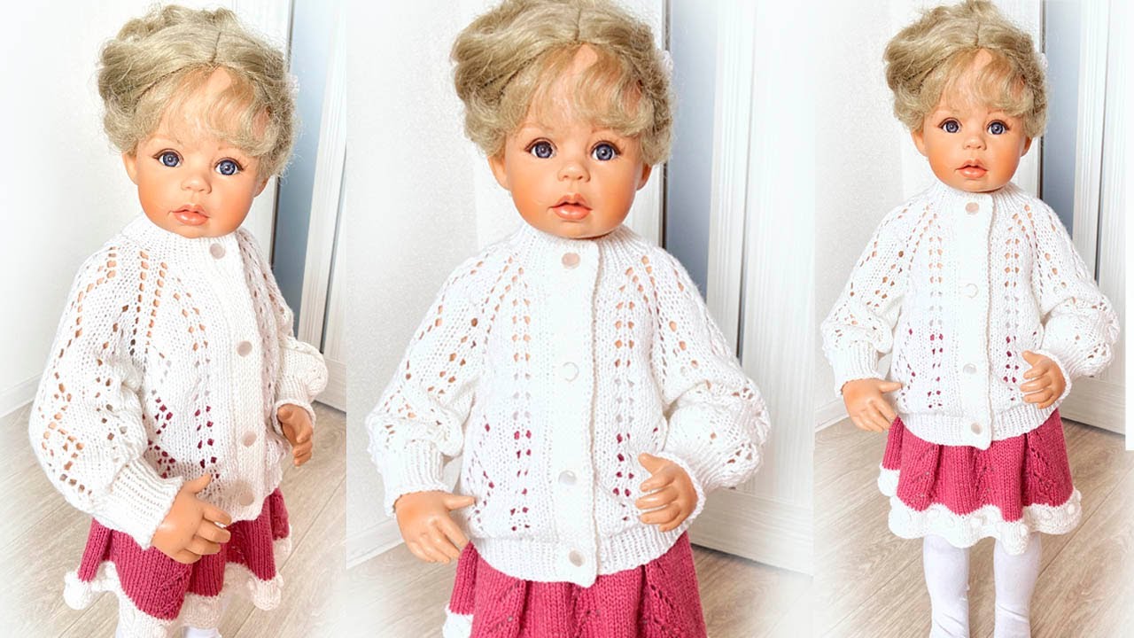 Детская ажурная французкая кофточка спицами Реглан сверху Подробный попетельный мастер класс