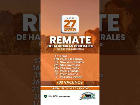 Remate de hacienda Basavilbaso 27-08-2026 | Coop. Ganadera El Pronunciamiento