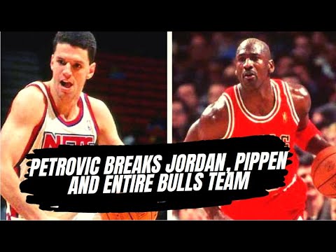 Drazen Petrovic Scores trough Jordan, Pippen AND ENTIRE Bulls Team (Couple of times)