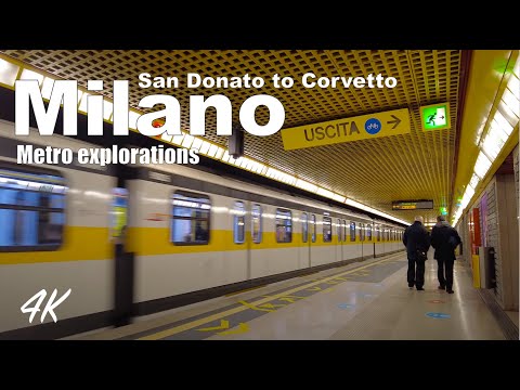 ITALY, MILANO, walking in Line 3, Metro ride from San Donato to Corvetto | Metro explorations 4K-UHD