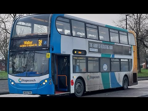 Stagecoach North East 19443 (NK58 FNH) operating route 39 to Walker 