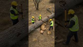 Construction Workers Quickly Endangered Lion From Death! #rescue #wildlife #animals