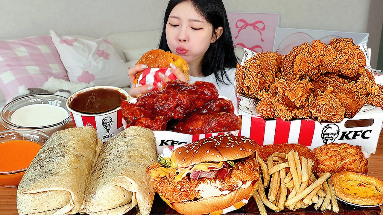 ASMR MUKBANG| KFC 양념치킨 부리또 치킨버거 후라이드 치킨 먹방 & 레시피 FRIED CHICKEN AND CHEESE BURGER EATING