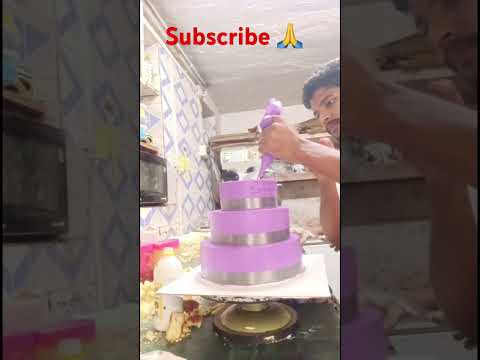Good 3step purple colour cake design and decoration