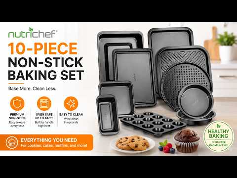 NutriChef 10-Piece Non-Stick Baking Set  | NutriChef 10-Piece Heavy-Duty Carbon Steel Bakeware Set