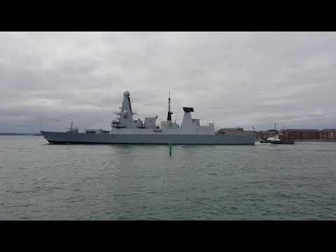 Hms Defender sailing out of Portsmouth