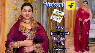 Flipkart END of SEASON sale Wedding Saree, jewellery set, clutch,bag & footwear haul@PoojaRikichoyal
