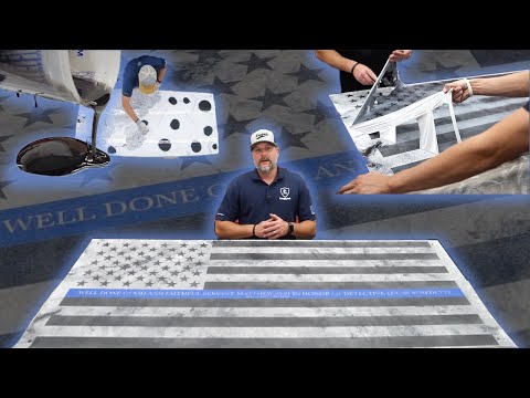Pouring Epoxy With Leggari Stencils For Custom Resin Art Projects - Metallic Blue Line Flag