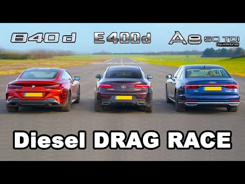 BMW 840d v Mercedes E400d vs Audi A8 50 TDI - Diesel DRAG RACE, ROLLING RACE & BRAKE TEST