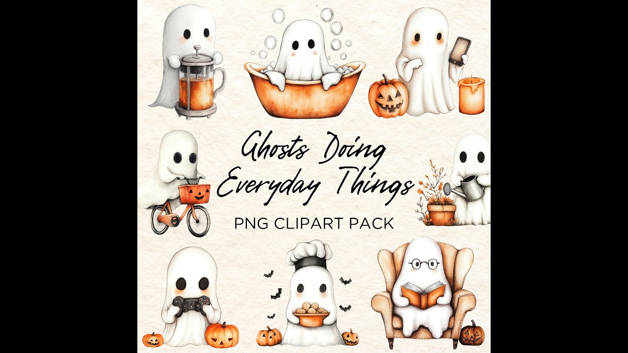Ghosts Doing Everyday Things Clipart | Ghost Images | Illustrations with Transparent Background