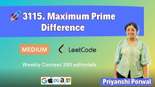 YouTube video '3115. Maximum Prime Difference | One pass solution | LeetCode Weekly Contest 393 | C++'