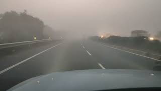 Car driving in fog  Morning fog car driving status