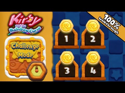 Kirby and the Rainbow Curse - Challenge Mode Part 1: Levels 1, 2, 3, and 4! 100% Walkthrough