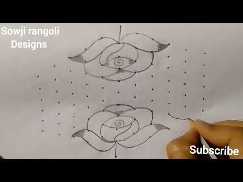 Beautiful Rose flowers and deepam rangoli design with 11*6 dots//pandaga muggulu
