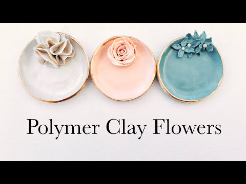 DIY Polymer Clay Flowers Tutorial, Clay Rose, Carnation, & Kalanchoe on Jewelry Dish Step By Step