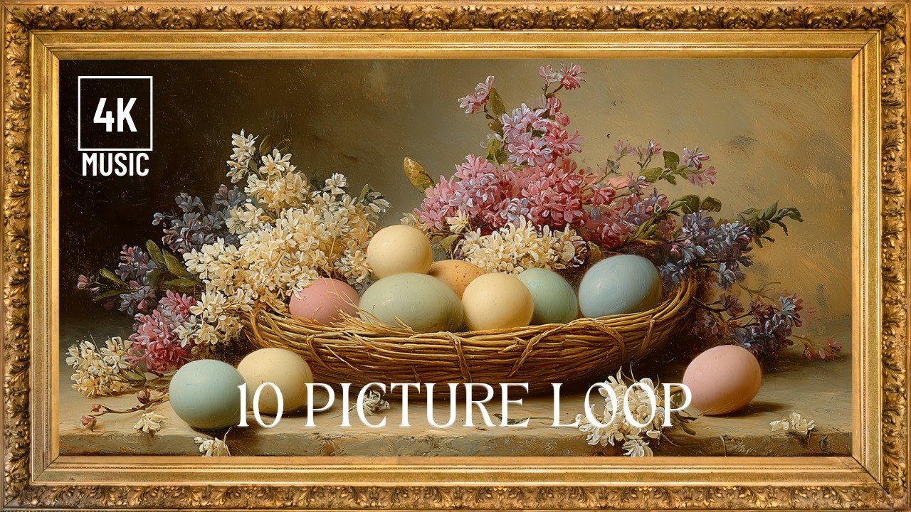 Vintage Easter frame tv art | 2 Hours Easter egg: Background with music 4K