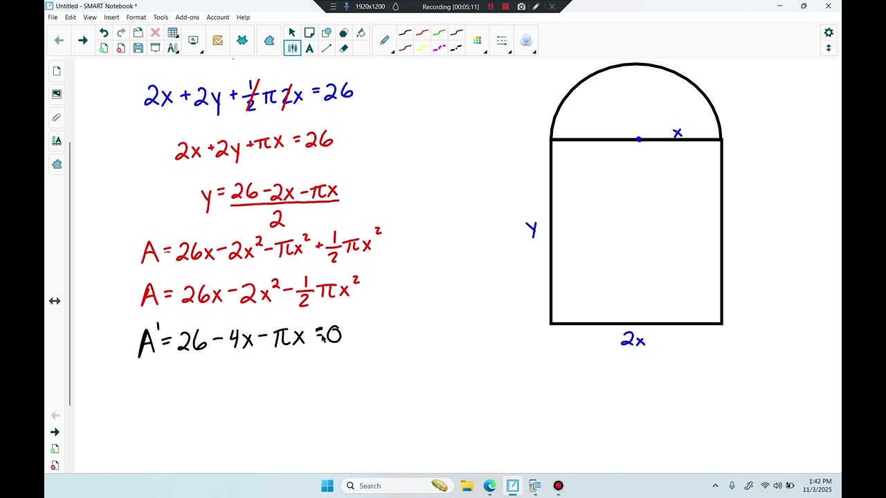 MAT190: Chapter 4 - Optimization (Norman Window)