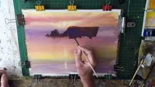 How to paint a Sunset in Watercolour Kynance Cornwall