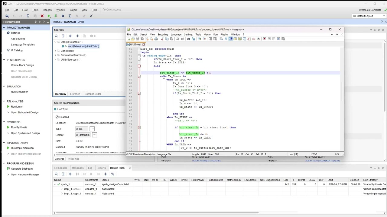 Designing a UART in VHDL.