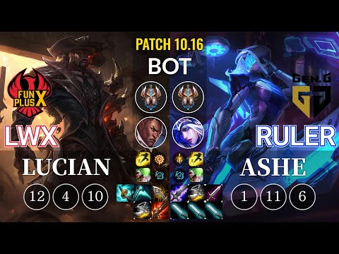 FPX Lwx Lucian vs GEN Ruler Ashe Bot - KR Patch 10.16