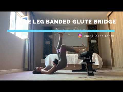 Elevated Single Leg Banded Glute Bridge with Dumbbell