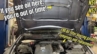 BMW oil filter housing gasket replacement - E90 N51 N52 engine oil leak troubleshooting maintenance