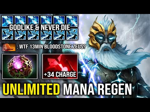 WTF +34 Bloodstone Unlimited Mana Regen with Godlike & Zero Death Zeus Nonstop Cast Skills Dota 2