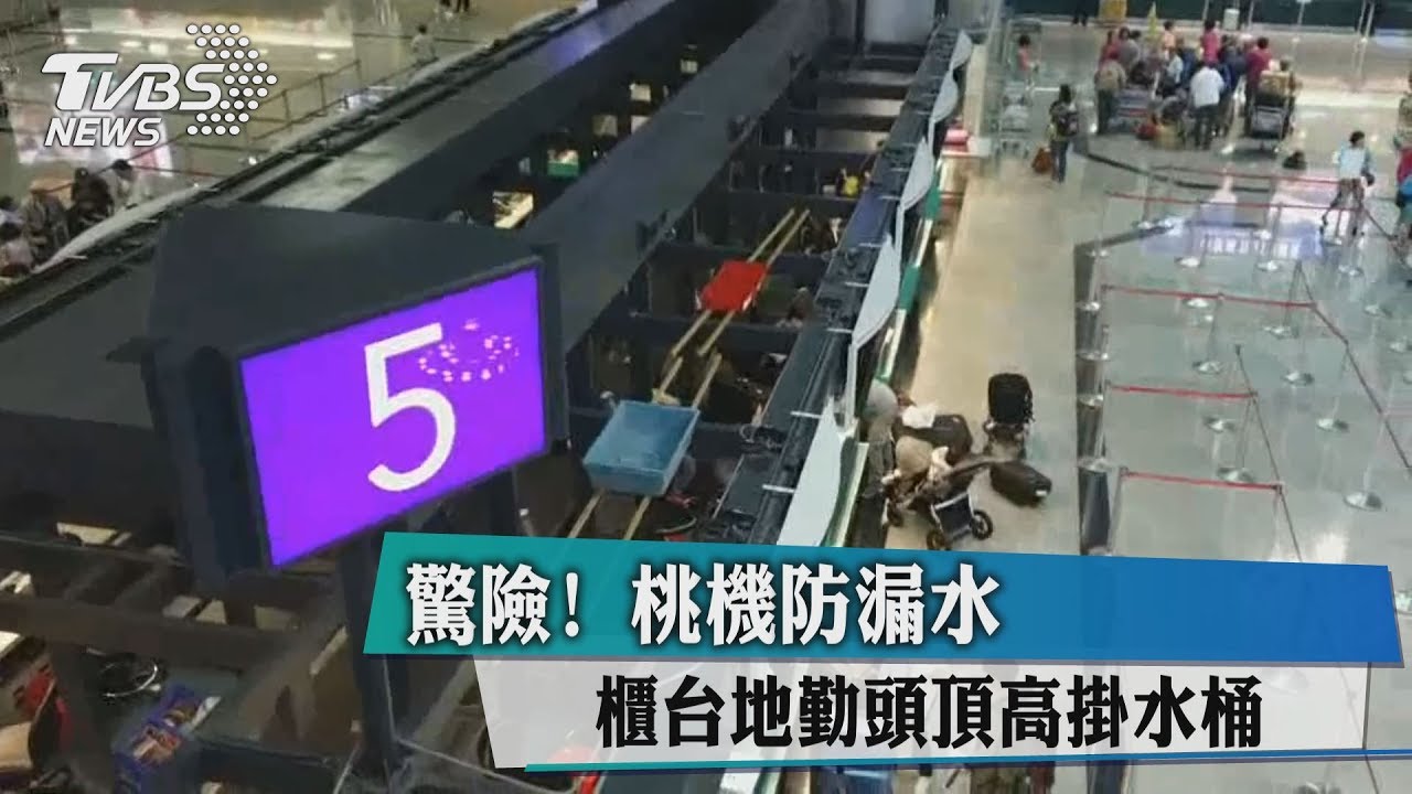 驚險！桃機防漏水　櫃台地勤頭頂高掛水桶