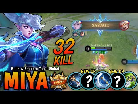 32 Kills + 2x MANIAC & SAVAGE!! Miya New Gold Lane Build and Emblem - Build Top 1 Global Miya