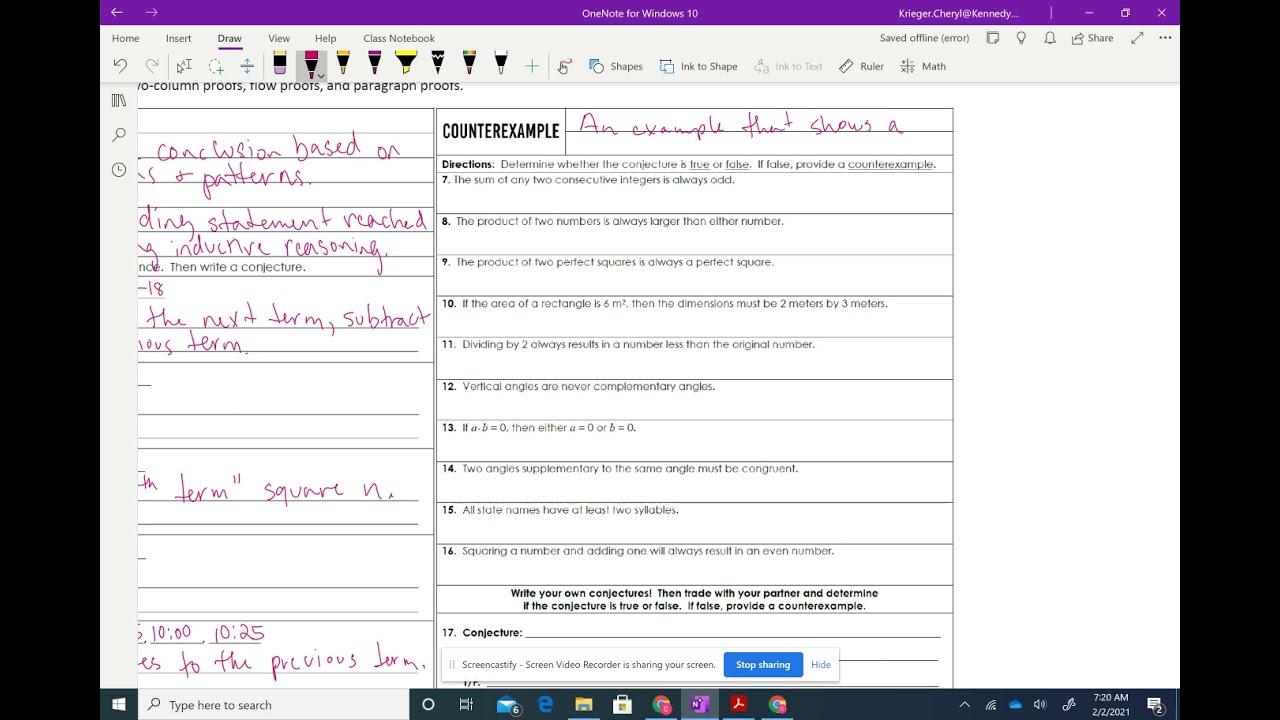 Geometry Homework - Inductive Reasoning