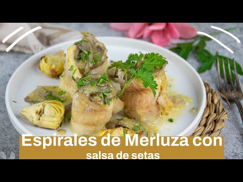Espirales de merluza con salsa de setas