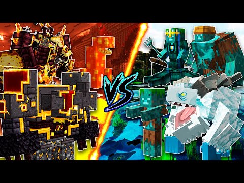 Lava Mobs vs Water Mobs | Minecraft Every Water And Lava Bosses Fight (1.19.3)