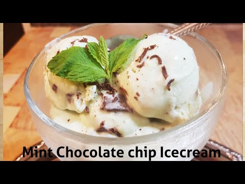 Mint Chocolate chip Icecream Homemade - Eggless,No Machine,No Artificial Food colour