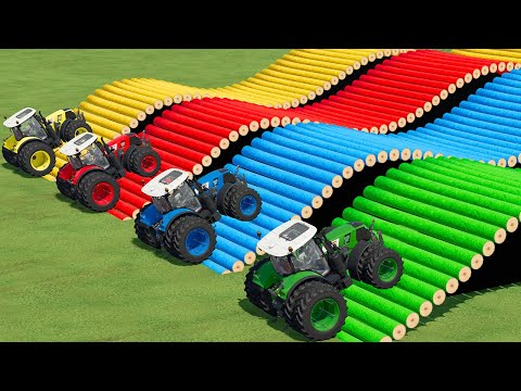 TRACTORS OF COLORS ! CLAAS TRACTORS JUMPING ON GIANT BARREL ! Farming Simulator 22