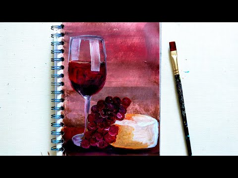 Wine glass and Cheese | Still life - Acrylic painting for beginners