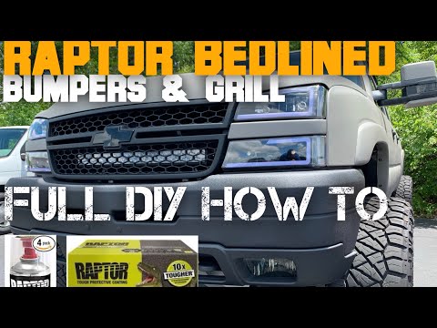 RAPTOR BEDLINER...IN A CAN! FULL DIY HOW TO - BUMPERS AND GRILLE