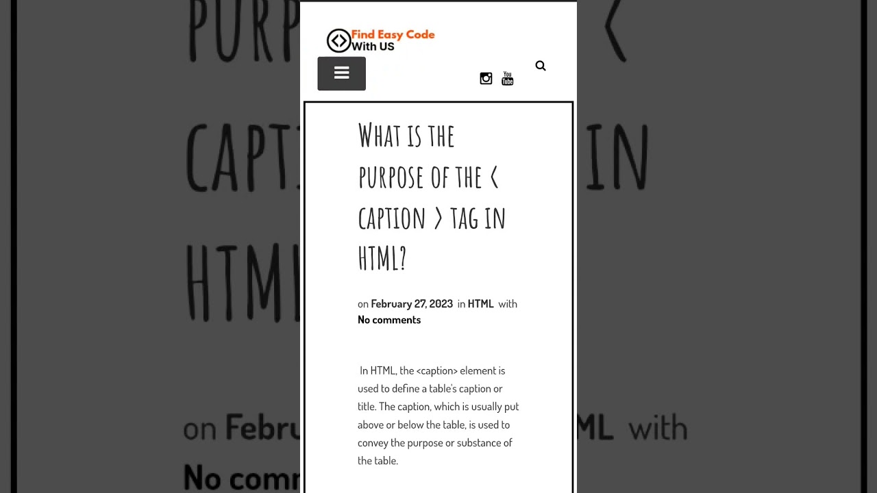 WHAT IS THE PURPOSE OF CAPTION TAG IN HTML