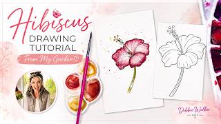 Drawing lesson - Let's Draw & Paint a HIBISCUS As easy as one, two, three!