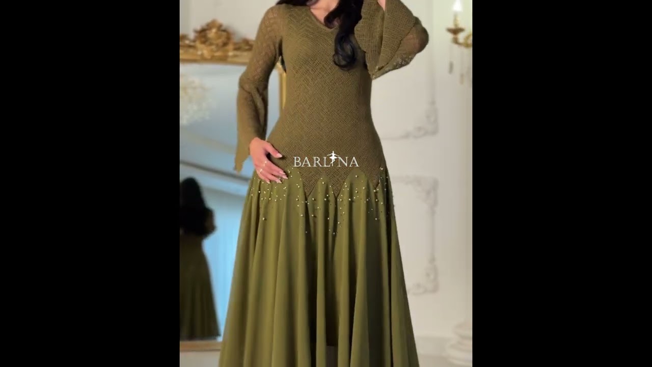 فستان زيتي أنيق بأكمام بقصة جرس - XL