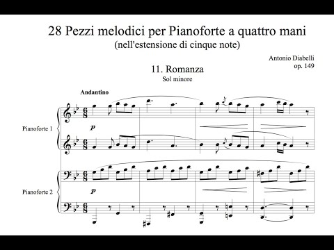 A. Diabelli - 11. Romanza in Sol min. from "28 pezzi melodici" for Piano four hands (score)
