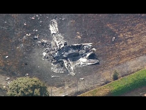 Aerial footage shows aftermath of plane crash at Southend Airport