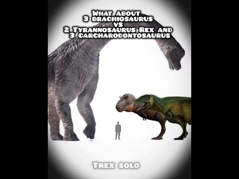 what about 3 brachiosaurus vs 2 Tyrannosaurus Rex and 3 Carcharodontosaurus #dinosaur #trending
