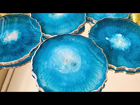 Beautiful Teal Bronze Geode Resin Coasters
